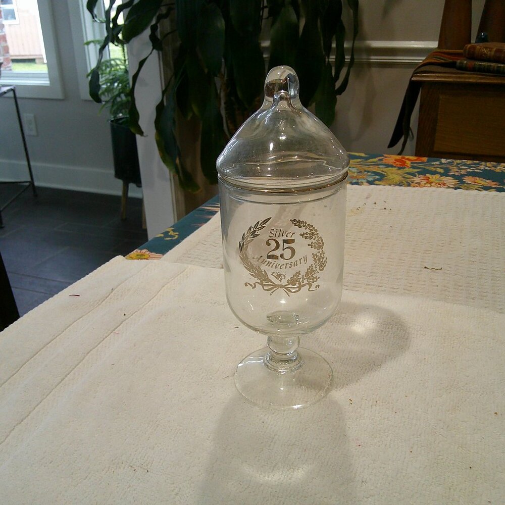 25th Anniversary Clear Glass Lidded Candy Dish